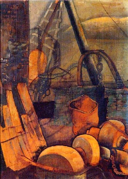 Dockyard Oil Painting by Felix Nussbaum