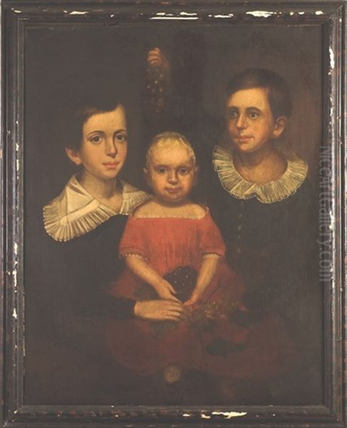 Portrait Of A Family Of Three Children Oil Painting by Benjamin F. Nutting