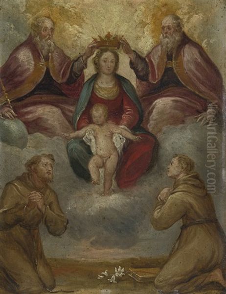 Madonna And Child Crowned By The Trinity And Adored By Franciscan Saints Oil Painting by Carlo Francesco Nuvolone