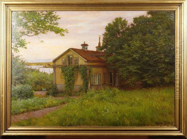 Gardsmotiv Oil Painting by Gustav Oscar Bjorck