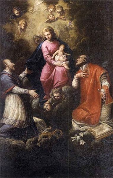 Vierge A L"enfant Avec Saint Charles Borromee Et Saint Philippe Neri Oil Painting by Carlo Francesco Nuvolone