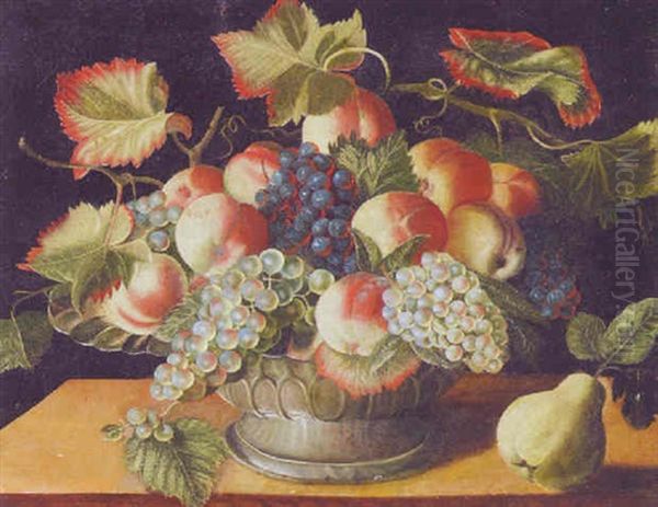 Peaches And Grapes In A Bowl With A Pear On A Stone Ledge Oil Painting by Carlo Francesco Nuvolone