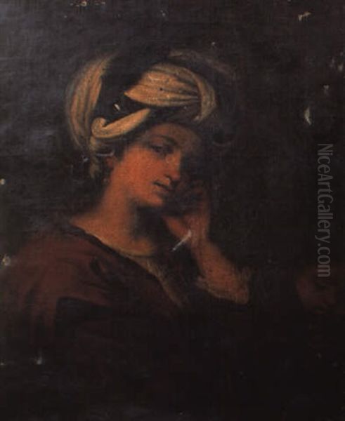 A Woman Wearing A Turban With A Boy Reading Behind Oil Painting by Carlo Francesco Nuvolone