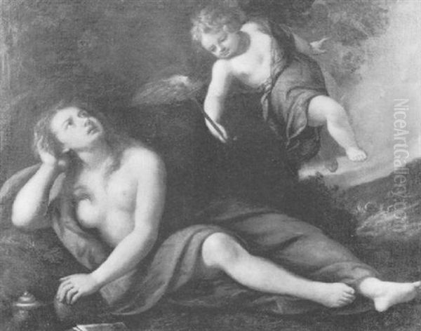 An Angel Appearing To Mary Magdelene Reclining In The       Wilderness Oil Painting by Carlo Francesco Nuvolone