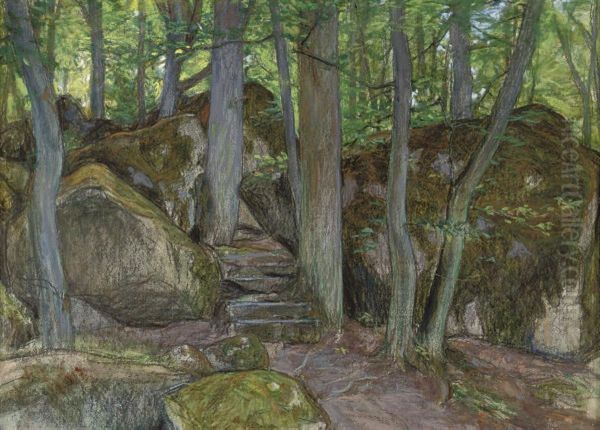 Woodland Landscape Oil Painting by Gustaf-Oskar Bjork