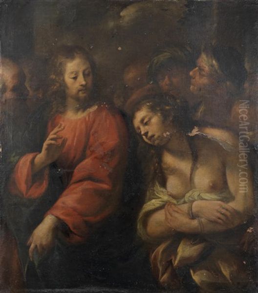 Christ And The Woman Taken In Adultery Unframed Oil Painting by Giuseppe Nuvolone