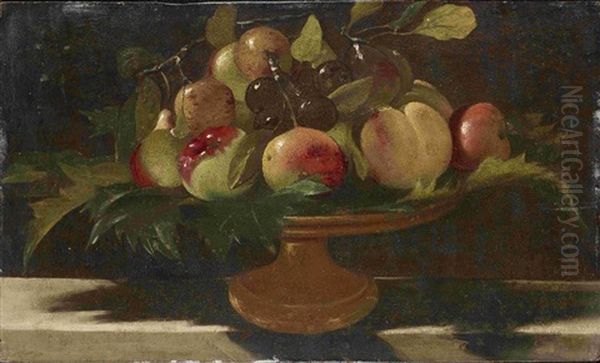 Peaches, Grapes And Apples On A Tazza Oil Painting by Panfilo Nuvolone