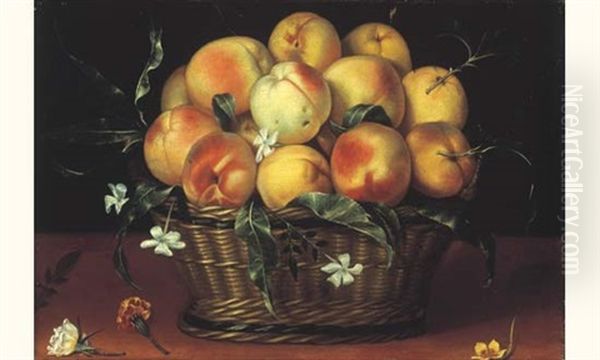 Nature Morte Au Panier De Peches Sur Un Entablement Oil Painting by Panfilo Nuvolone