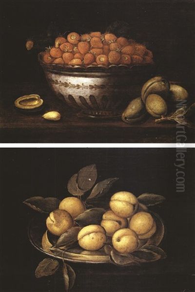 Piatto Di Albicocche (+ Coppa Di Fragole Con Prugne Sul Piano; 2 Works) Oil Painting by Panfilo Nuvolone