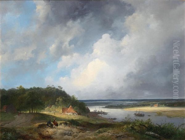 Extensive River Landscape Oil Painting by Wijnand Jan Joseph Nuyen