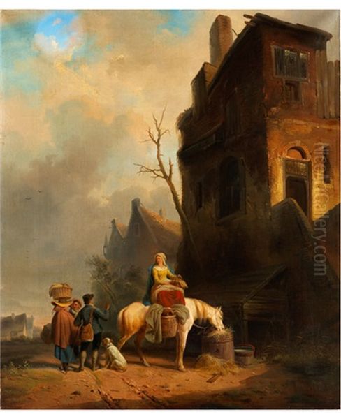 Dorfansicht Mit Reisenden Oil Painting by Wijnand Jan Joseph Nuyen