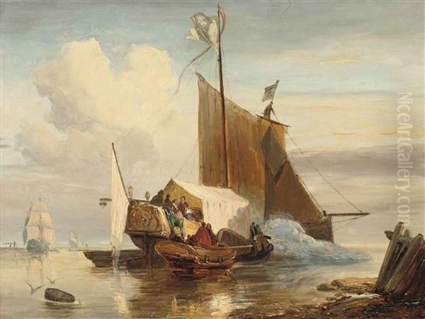 A Ceremonial Ship Saluting Oil Painting by Wijnand Jan Joseph Nuyen