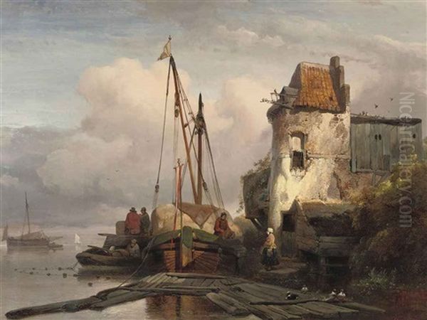 Unloading The Cargo At The Quay Oil Painting by Wijnand Jan Joseph Nuyen