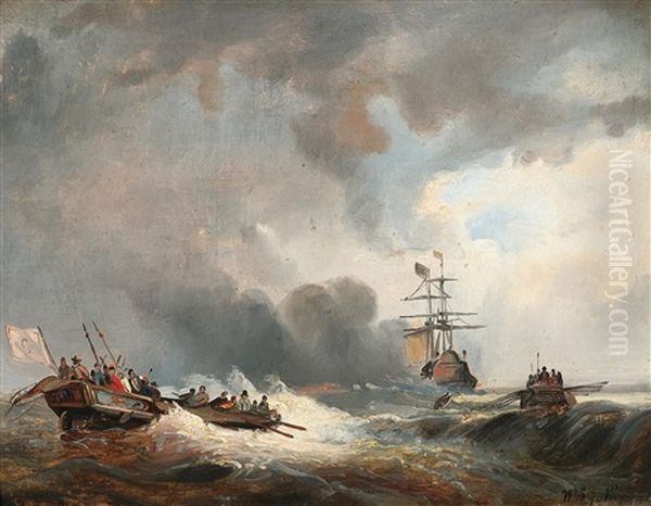 Marine. Ruderboote Auf Dem Weg Zum Admiralsschiff Oil Painting by Wijnand Jan Joseph Nuyen