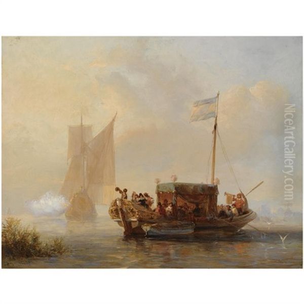 Ceremonial Ships On A Waterway Oil Painting by Wijnand Jan Joseph Nuyen