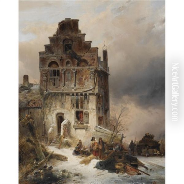 Moving On A Wintry Day Oil Painting by Wijnand Jan Joseph Nuyen