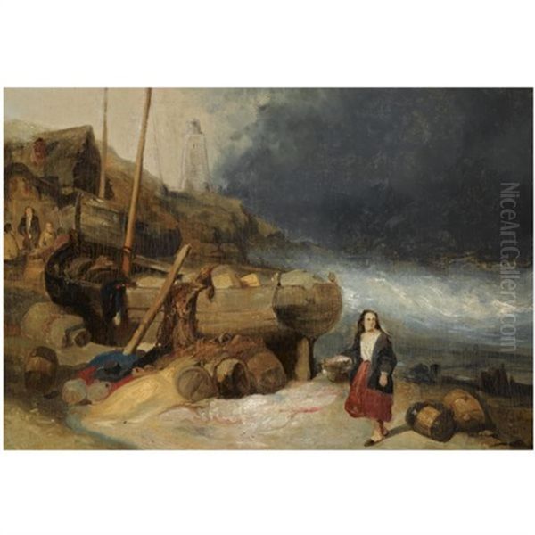 Fisherfolk By A Beached Vessel Oil Painting by Wijnand Jan Joseph Nuyen