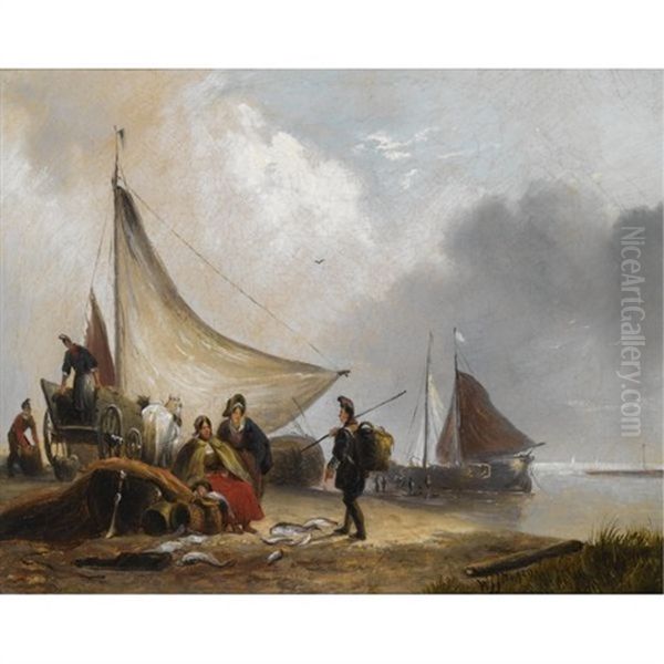 Figures On The Coast Of Walcheren Oil Painting by Wijnand Jan Joseph Nuyen