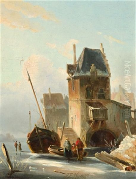 Hollandische Winterlandschaft Oil Painting by Wijnand Jan Joseph Nuyen