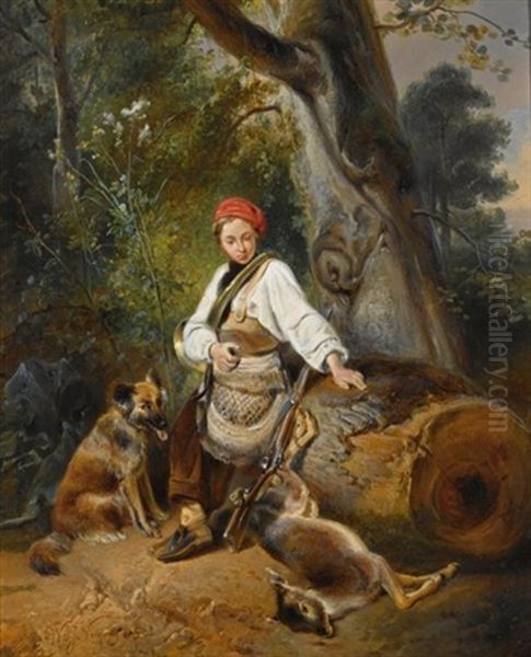 A Hunter At Rest In The Woods Oil Painting by Wijnand Jan Joseph Nuyen