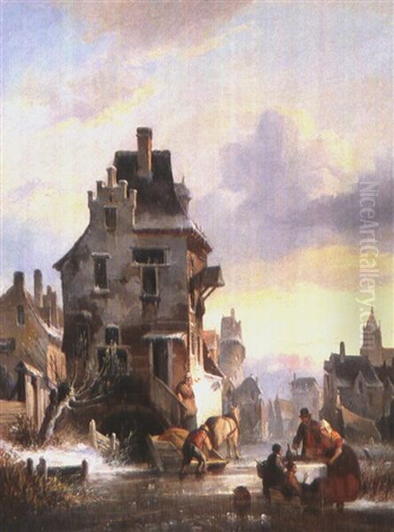 Hollandische Stadt Im Winter Oil Painting by Wijnand Jan Joseph Nuyen