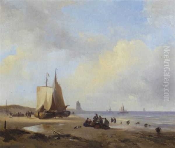 Activities On A Sunlit Beach Oil Painting by Wijnand Jan Joseph Nuyen