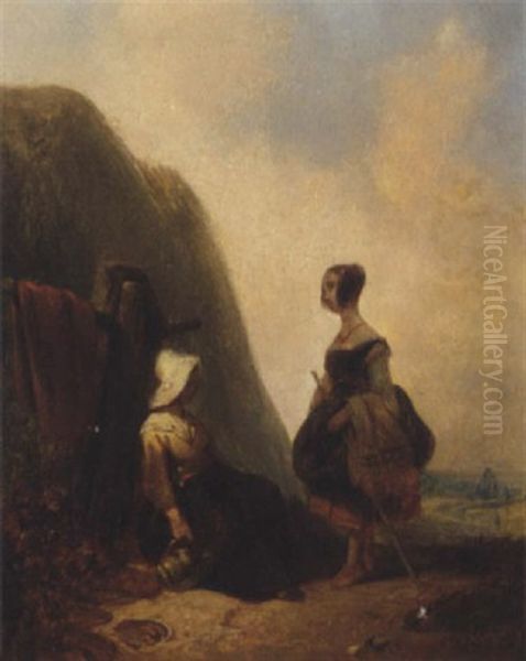 Ladies Resting On A Coastal Path Oil Painting by Wijnand Jan Joseph Nuyen