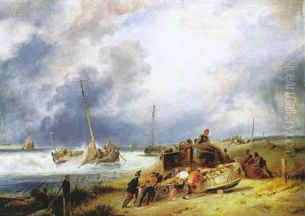 Pecheurs Sur La Greve Oil Painting by Wijnand Jan Joseph Nuyen