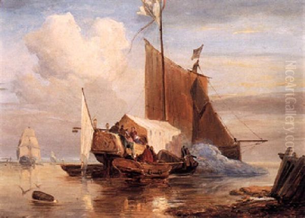 Shipping In A Calm Oil Painting by Wijnand Jan Joseph Nuyen