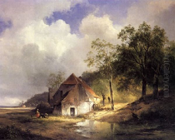 A Farm In A Landscape Oil Painting by Wijnand Jan Joseph Nuyen