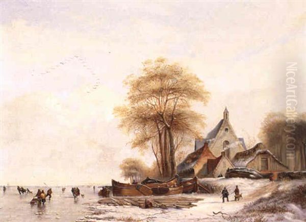 Paysage D'hiver Avec Patineurs Oil Painting by Wijnand Jan Joseph Nuyen