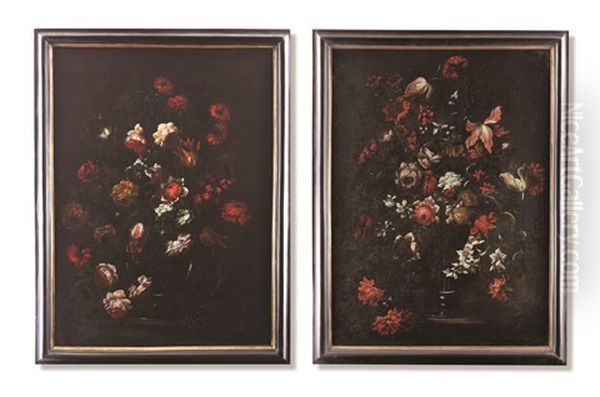 Pair Of Floral Still Lifes Oil Painting by Mario Nuzzi