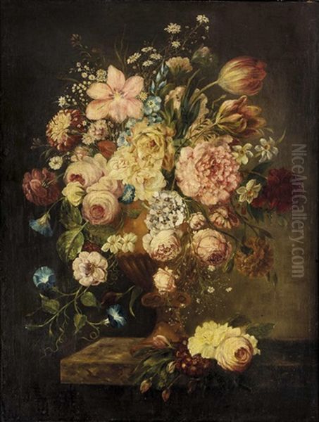 Groses Blumenstillleben In Einer Steinvase Oil Painting by Mario Nuzzi