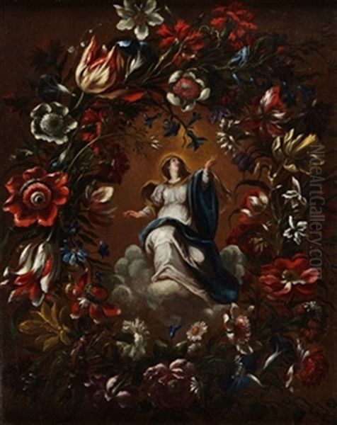 Inmaculada En Orla De Flores Oil Painting by Mario Nuzzi