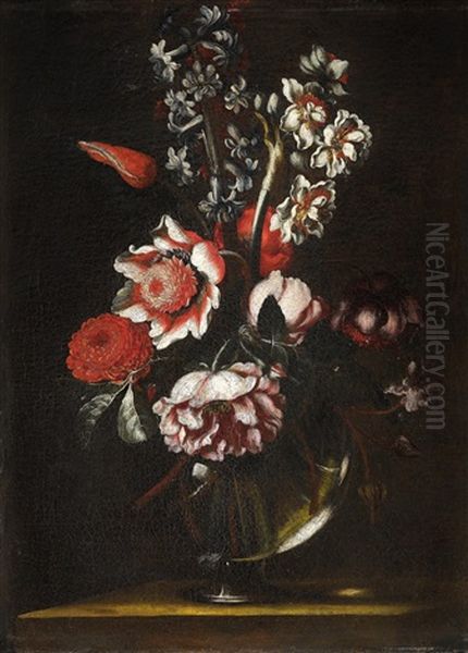 Blumen In Einer Glasernen Vase Oil Painting by Mario Nuzzi