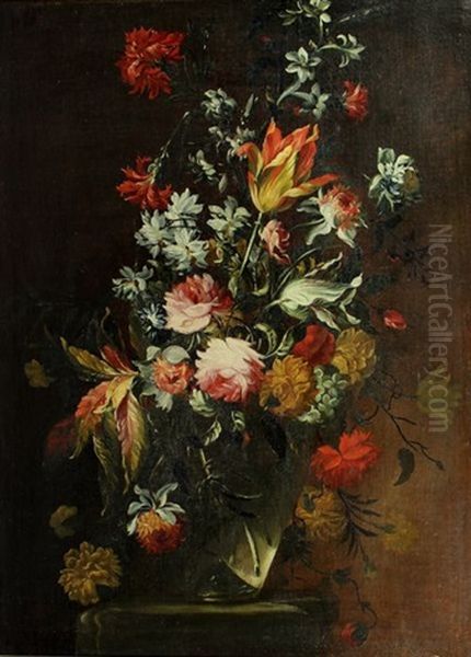 Bouquet De Fleurs Dans Un Vase En Verre Oil Painting by Mario Nuzzi