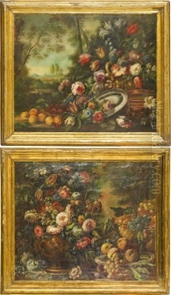 Blomsterstilleben (pair) Oil Painting by Mario Nuzzi