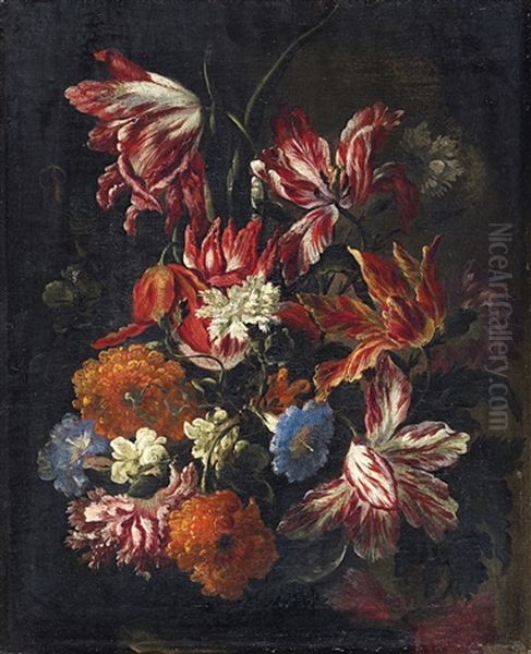 Blumenstillleben Mit Tulpen, Nelken Und Windenbluten Oil Painting by Mario Nuzzi