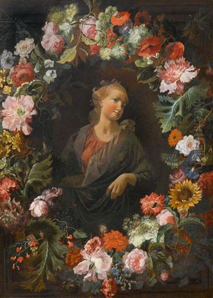 Blumenkranz Um Ein Bildnis Der Madonna Oil Painting by Mario Nuzzi