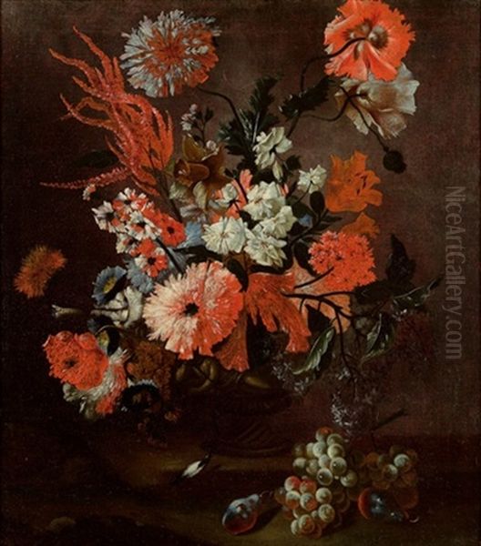 Blumenstillleben Mit Trauben Und Pflaumen Oil Painting by Mario Nuzzi