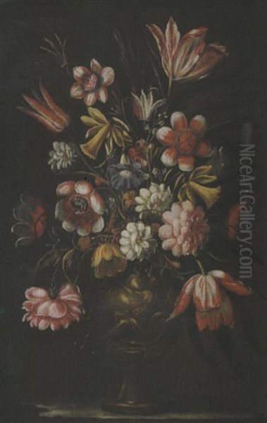 Vase De Fleurs Dans Un Cadre En Trompe L'ol Oil Painting by Mario Nuzzi