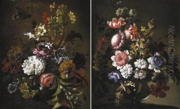 Nature Morte Con Vaso Di Fiori (pair) Oil Painting by Mario Nuzzi