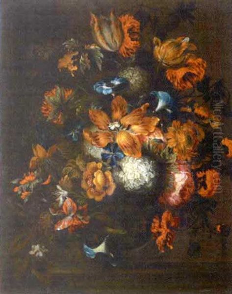 Bouquet De Fleurs Sur Un Entablement Oil Painting by Mario Nuzzi