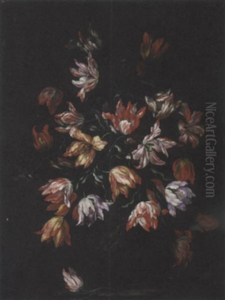 Tulipani In Un Vaso Scolpito Con Venere E Amorini Oil Painting by Mario Nuzzi