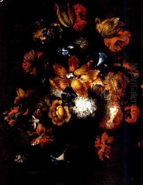 Bouquet De Fleurs Sur Un Entablement Oil Painting by Mario Nuzzi