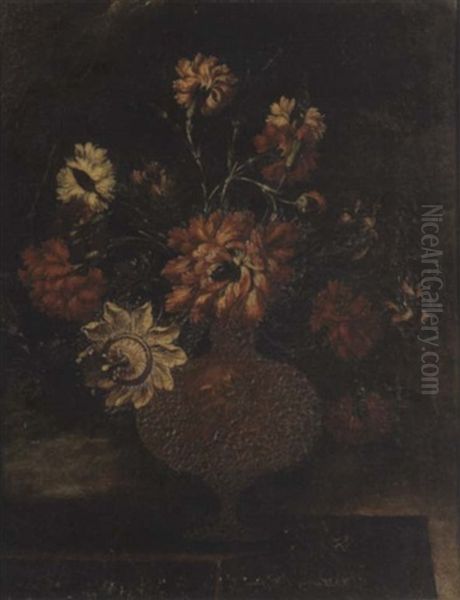 A Still Life With Flowers In A Bronze Urn Oil Painting by Mario Nuzzi