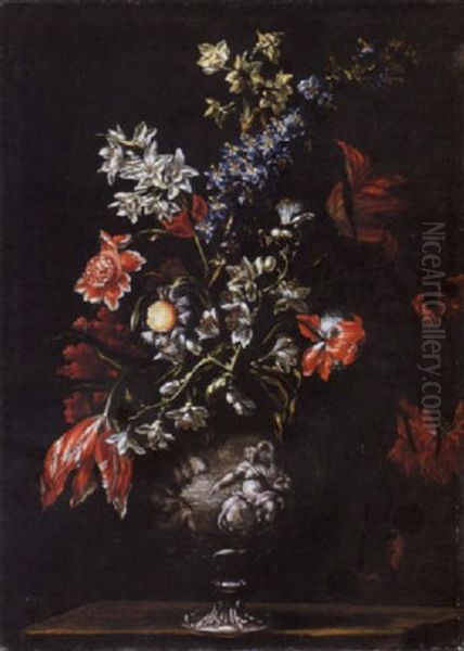 Natura Morta Di Fiori In Un Vaso Oil Painting by Mario Nuzzi