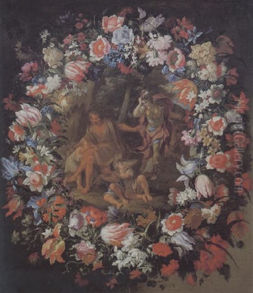 Ghirlanda Di Fiori Con Erminia Tra I Pastori Oil Painting by Mario Nuzzi