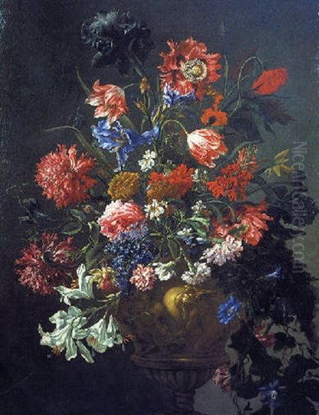 Bouquet De Fleurs Sur Un Entablement Oil Painting by Mario Nuzzi