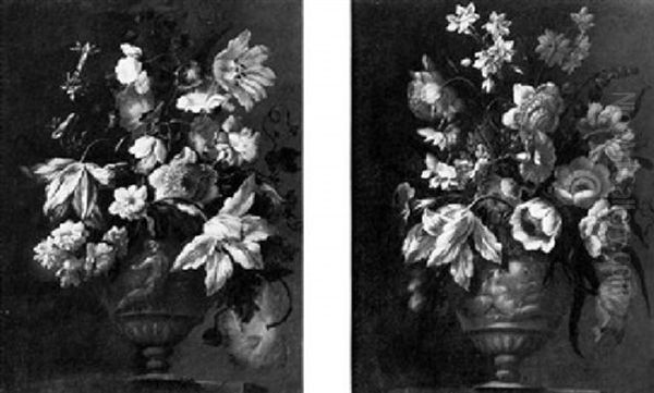 Still Life Of Flowers In A Sculpted Urn by Mario Nuzzi